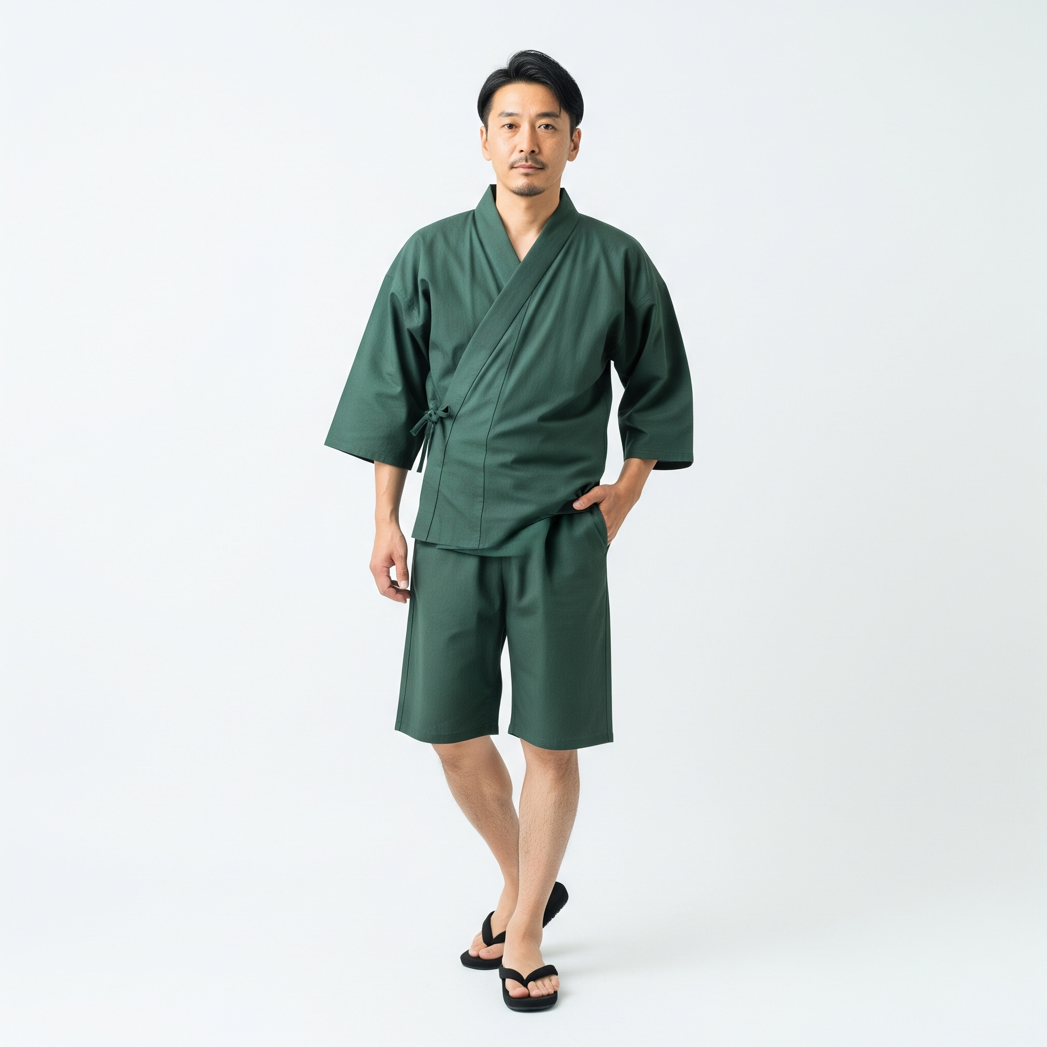 緑色の甚平を着ている男性